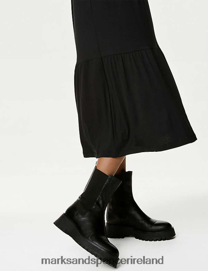 Marks & Spencer Women Jersey Round Neck Midi Tiered Dress Black Clothing 2VJ8DF2153