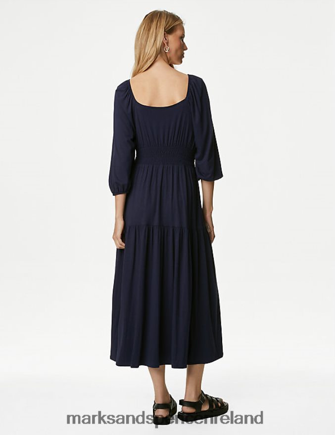 Marks & Spencer Women Jersey Square Neck Midi Waisted Dress Navy Clothing 2VJ8DF2136