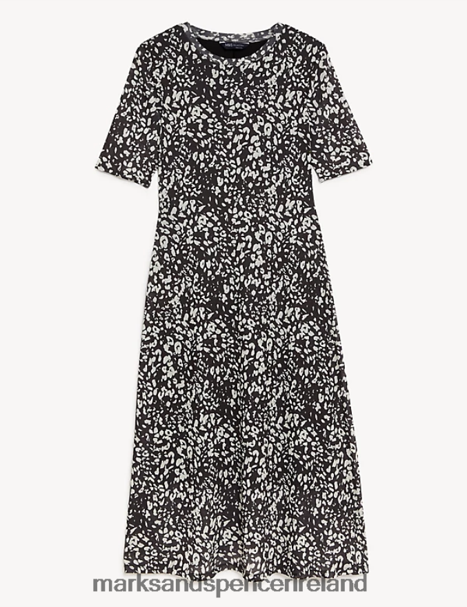 Marks & Spencer Women Mesh Jersey Printed Midi Column Dress Black Mix Clothing 2VJ8DF1675