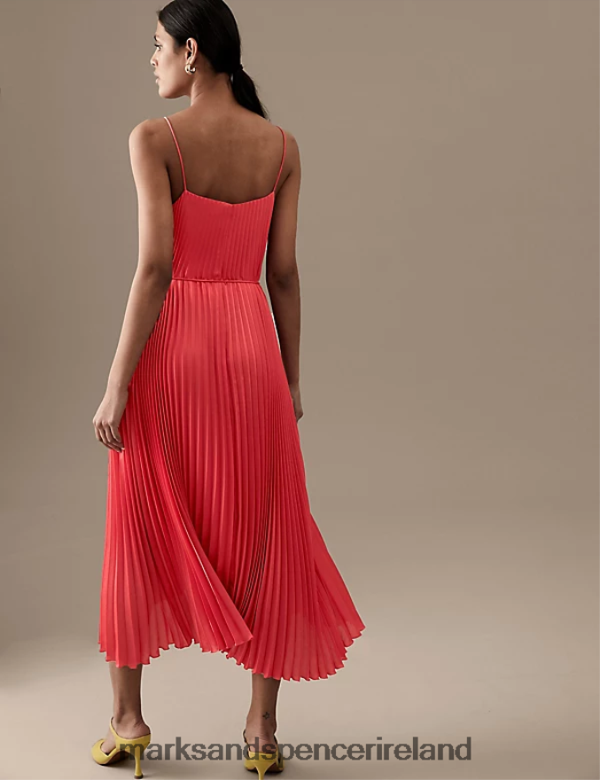Marks & Spencer Women Plisse V-Neck Midi Slip Dress Lipstick Clothing 2VJ8DF2764