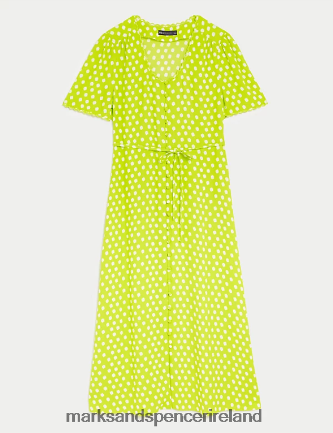 Marks & Spencer Women Polka Dot V-Neck Midi Tea Dress Yellow Mix Clothing 2VJ8DF338