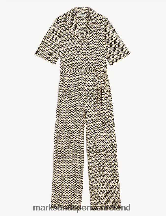 Marks & Spencer Women Printed Belted Short Sleeve Jumpsuit Multi Clothing 2VJ8DF2758