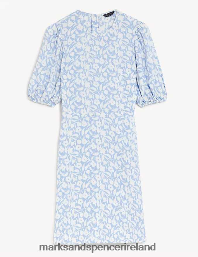 Marks & Spencer Women Printed Round Neck Mini Tea Dress Blue Mix Clothing 2VJ8DF838