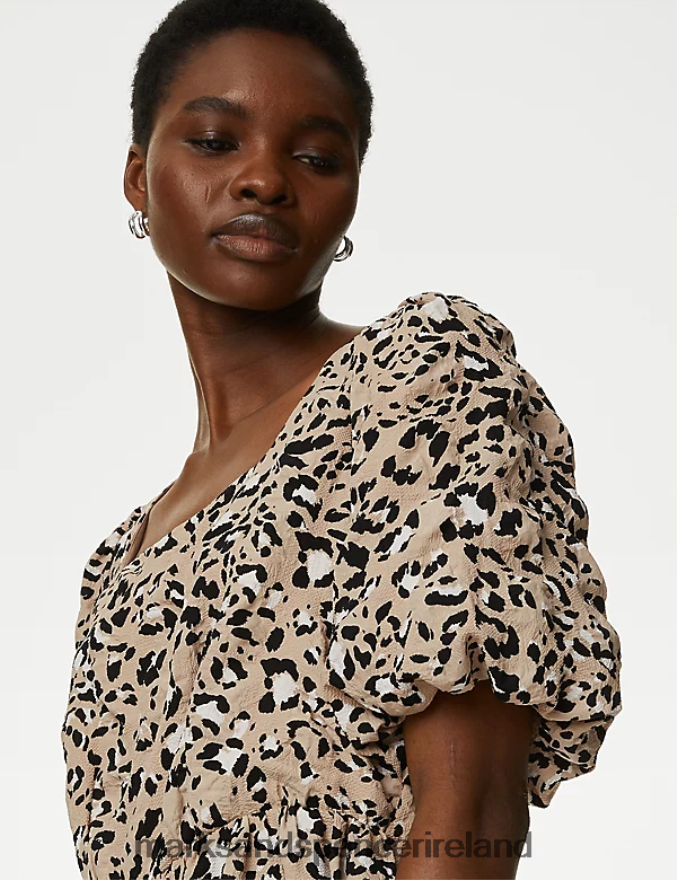 Marks & Spencer Women Printed Square Neck Midi Skater Dress Natural Mix Clothing 2VJ8DF2064