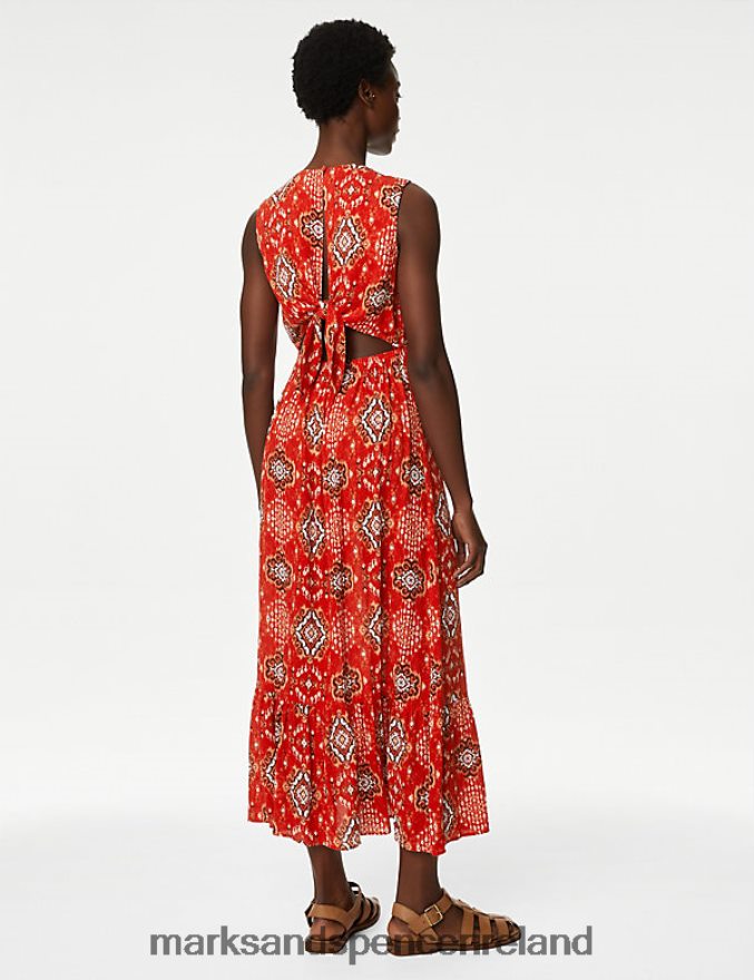 Marks & Spencer Women Printed V-Neck Midaxi Waisted Dress Red Mix Clothing 2VJ8DF175