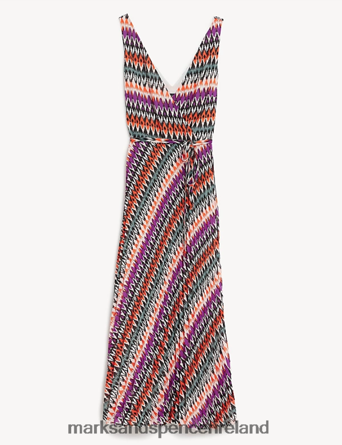 Marks & Spencer Women Printed V-Neck Pleated Midi Wrap Dress Multi Clothing 2VJ8DF484