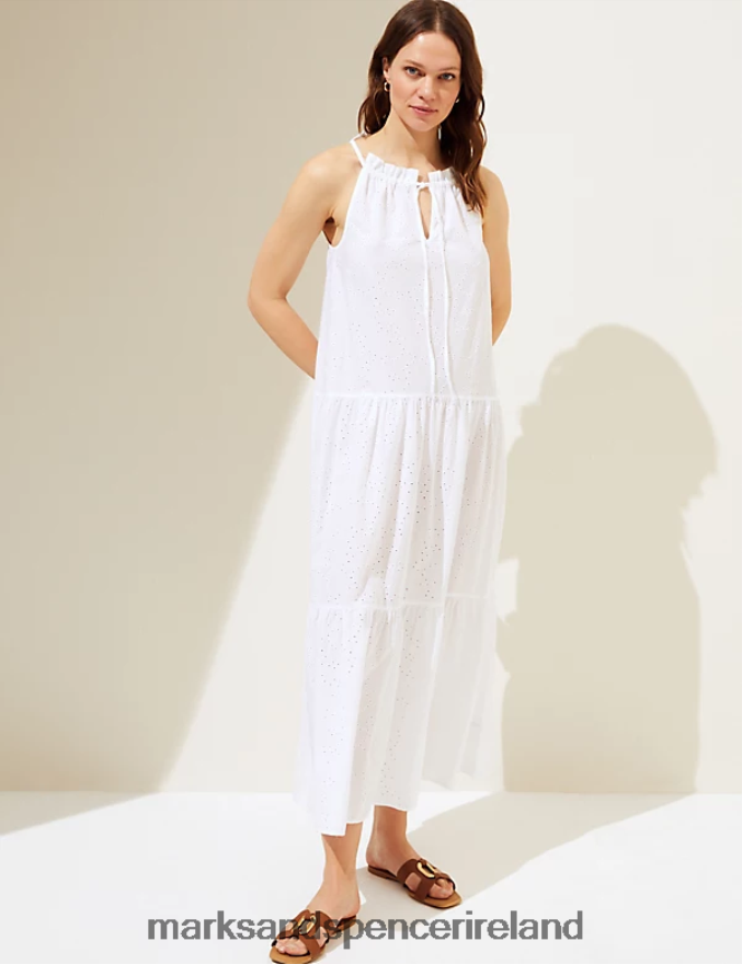 Marks & Spencer Women Pure Cotton Cutwork Midaxi Beach Dress White Clothing 2VJ8DF1329
