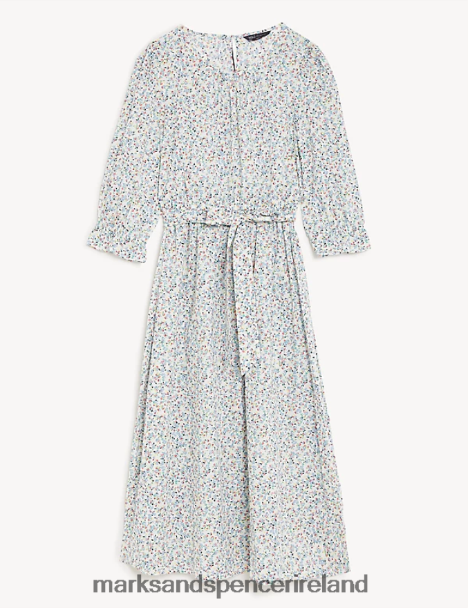 Marks & Spencer Women Pure Cotton Floral Midi Waisted Dress White Mix Clothing 2VJ8DF745
