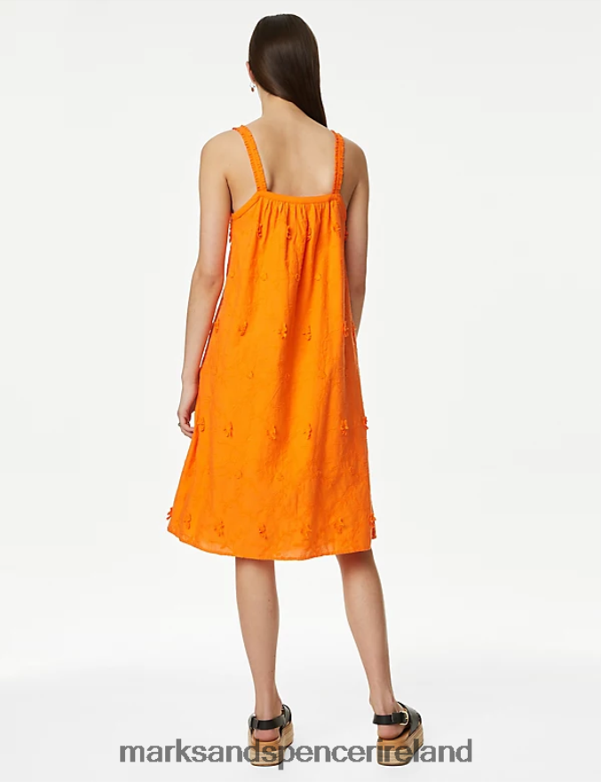 Marks & Spencer Women Pure Cotton Floral Textured Slip Dress Bright Orange Clothing 2VJ8DF1001