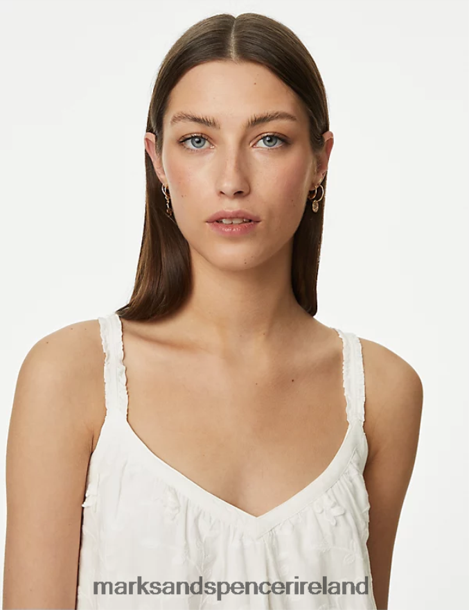 Marks & Spencer Women Pure Cotton Floral Textured Slip Dress Cream Mix Clothing 2VJ8DF605
