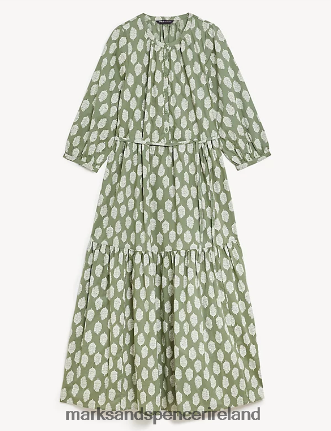 Marks & Spencer Women Pure Cotton Printed Midaxi Shirt Dress Khaki Mix Clothing 2VJ8DF1978