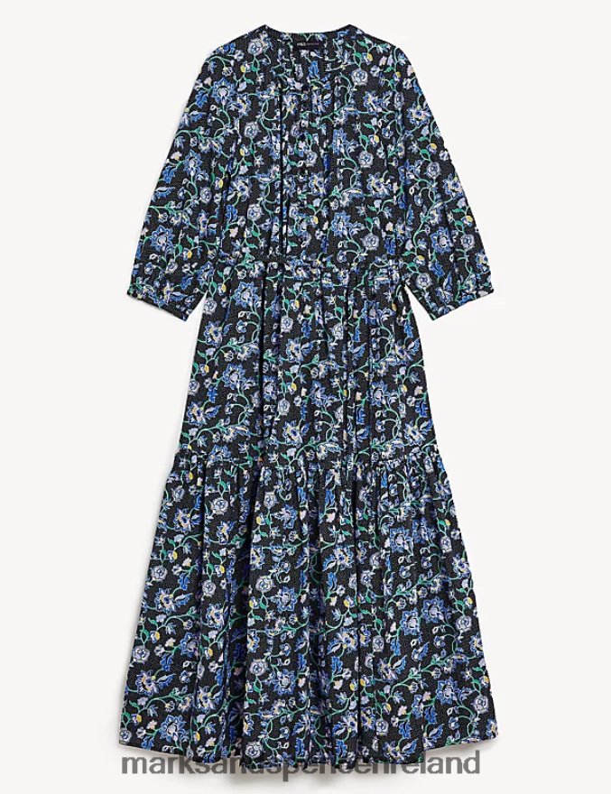 Marks & Spencer Women Pure Cotton Printed Midaxi Shirt Dress Navy Mix Clothing 2VJ8DF1650
