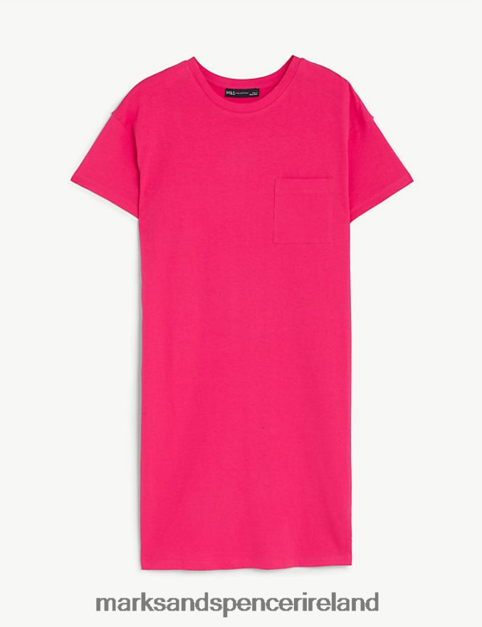 Marks & Spencer Women Pure Cotton Round Neck Mini T-Shirt Dress Pink Clothing 2VJ8DF3110