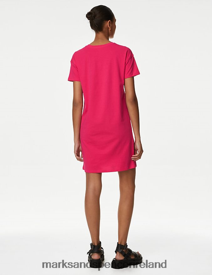 Marks & Spencer Women Pure Cotton Round Neck Mini T-Shirt Dress Pink Clothing 2VJ8DF3110