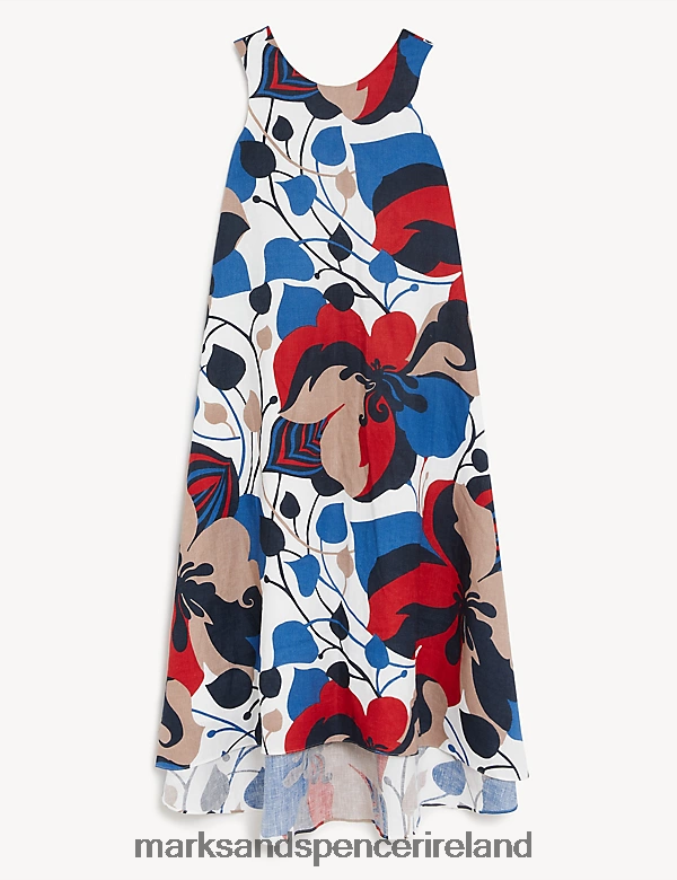 Marks & Spencer Women Pure Linen Floral V-Neck Midi Column Dress Multi Clothing 2VJ8DF504