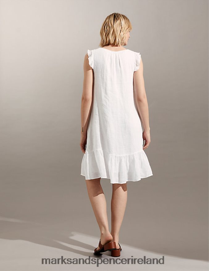 Marks & Spencer Women Pure Linen V-Neck Knee Length Shift Dress White Clothing 2VJ8DF2440