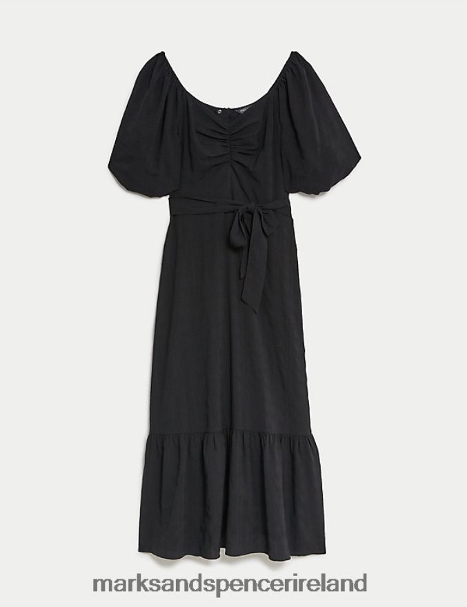Marks & Spencer Women Sweetheart Neckline Tie Detail Midi Tea Dress Black Clothing 2VJ8DF842