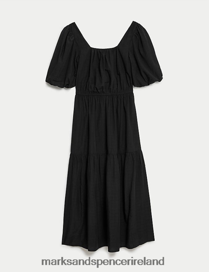 Marks & Spencer Women Textured Square Neck Midi Tiered Dress Black Clothing 2VJ8DF1281