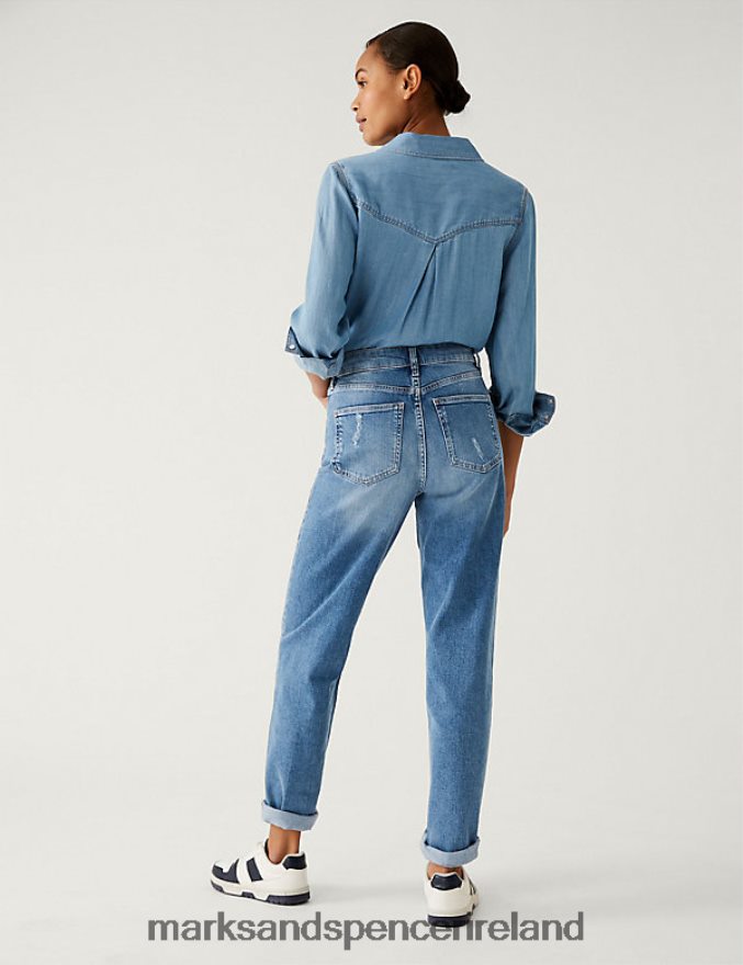 Marks & Spencer Women Boyfriend Ankle Grazer Jeans Light Denim Clothing 2VJ8DF2631