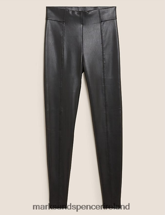Marks & Spencer Women Leather Look High Waisted Leggings Black Clothing 2VJ8DF3366