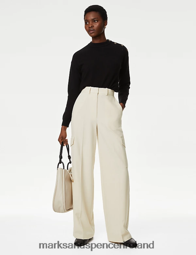 Marks & Spencer Women Cargo Wide Leg Trousers Beige Clothing 2VJ8DF1164