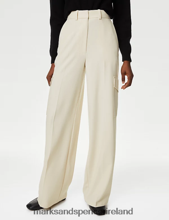 Marks & Spencer Women Cargo Wide Leg Trousers Beige Clothing 2VJ8DF1164