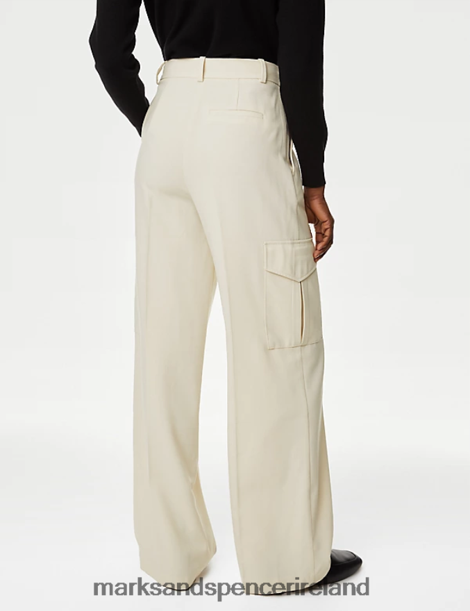 Marks & Spencer Women Cargo Wide Leg Trousers Beige Clothing 2VJ8DF1164
