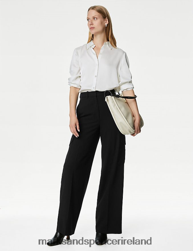 Marks & Spencer Women Cargo Wide Leg Trousers Black Clothing 2VJ8DF770