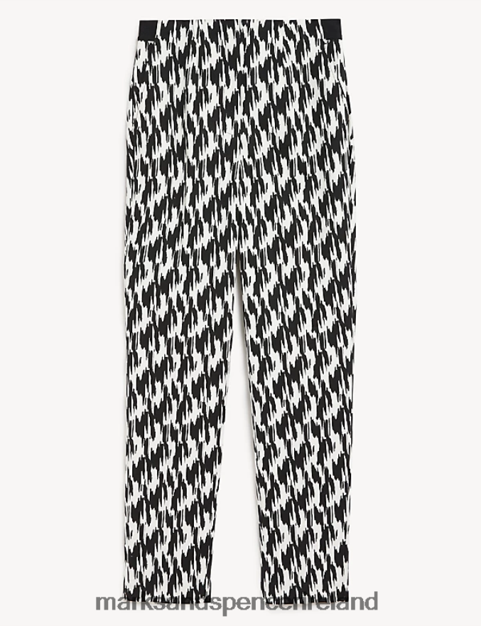 Marks & Spencer Women Cotton Blend Printed Slim Fit Trousers Black Mix Clothing 2VJ8DF2780