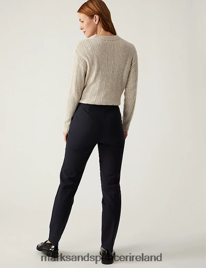 Marks & Spencer Women Cotton Blend Slim Fit Ankle Grazer Trousers Navy Clothing 2VJ8DF2086