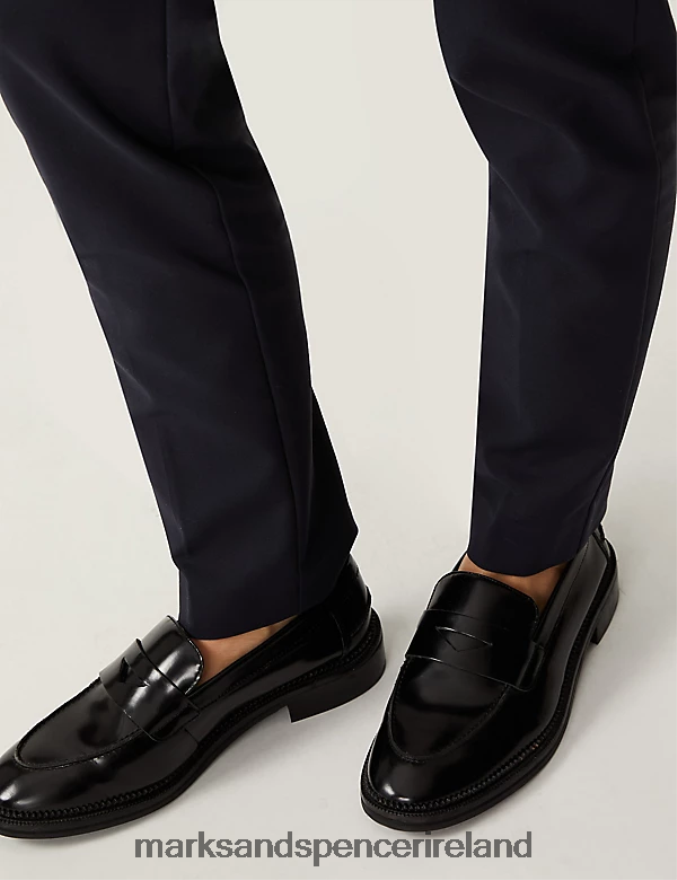 Marks & Spencer Women Cotton Blend Slim Fit Ankle Grazer Trousers Navy Clothing 2VJ8DF2086