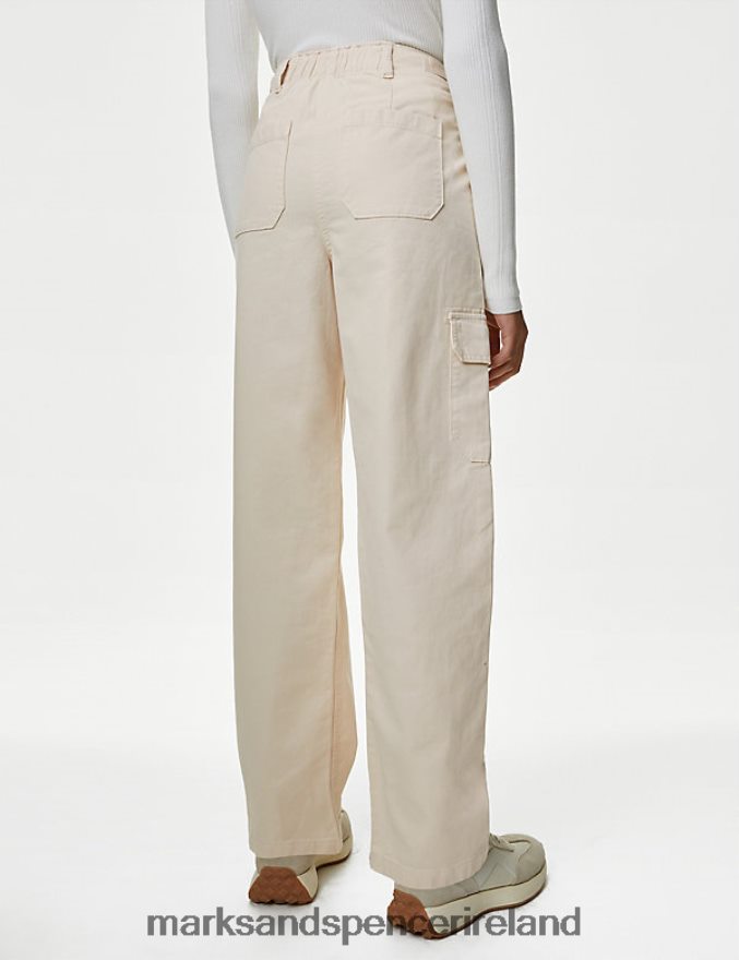 Marks & Spencer Women Cotton Rich Cargo Straight Leg Trousers Calico Clothing 2VJ8DF1526