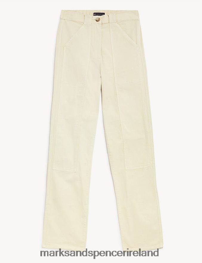Marks & Spencer Women Cotton Rich Relaxed Straight Trousers Calico Clothing 2VJ8DF2222