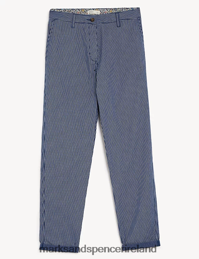 Marks & Spencer Women Cotton Rich Striped Slim Fit Chinos Navy Mix Clothing 2VJ8DF1004