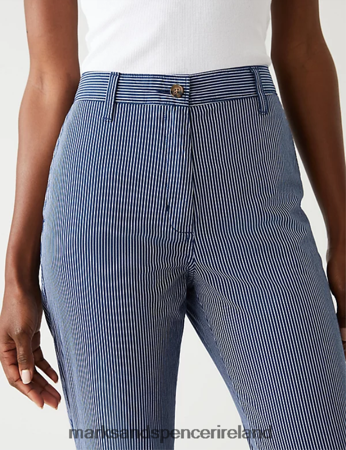 Marks & Spencer Women Cotton Rich Striped Slim Fit Chinos Navy Mix Clothing 2VJ8DF1004