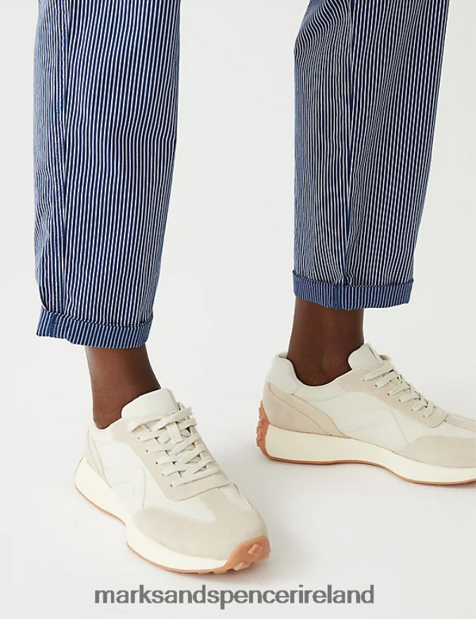 Marks & Spencer Women Cotton Rich Striped Slim Fit Chinos Navy Mix Clothing 2VJ8DF1004