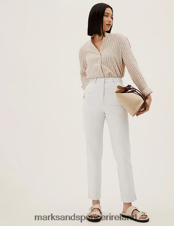 Marks & Spencer Women Cotton Rich Tapered Chinos Platinum Clothing 2VJ8DF481