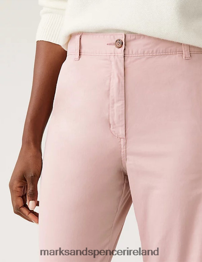 Marks & Spencer Women Cotton Rich Tea Dyed Slim Fit Chinos Dusted Pink Clothing 2VJ8DF2588