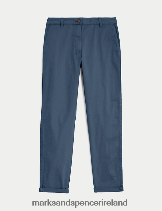 Marks & Spencer Women Cotton Rich Tea Dyed Slim Fit Chinos Navy Clothing 2VJ8DF2229