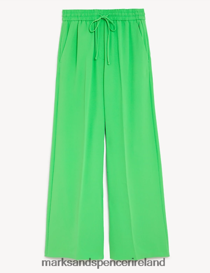 Marks & Spencer Women Crepe Drawstring Wide Leg Trousers Acid Green Clothing 2VJ8DF1044