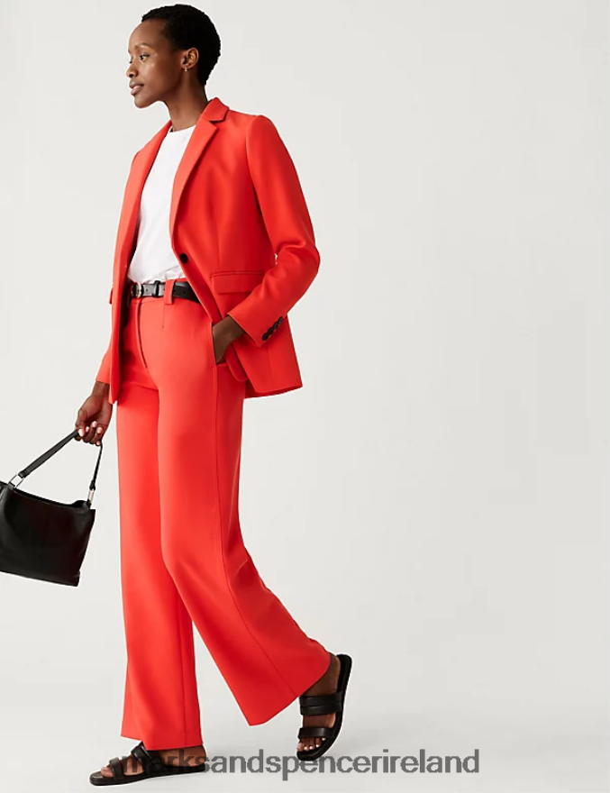 Marks & Spencer Women Crepe Tab Detail Wide Leg Trousers Flame Clothing 2VJ8DF1