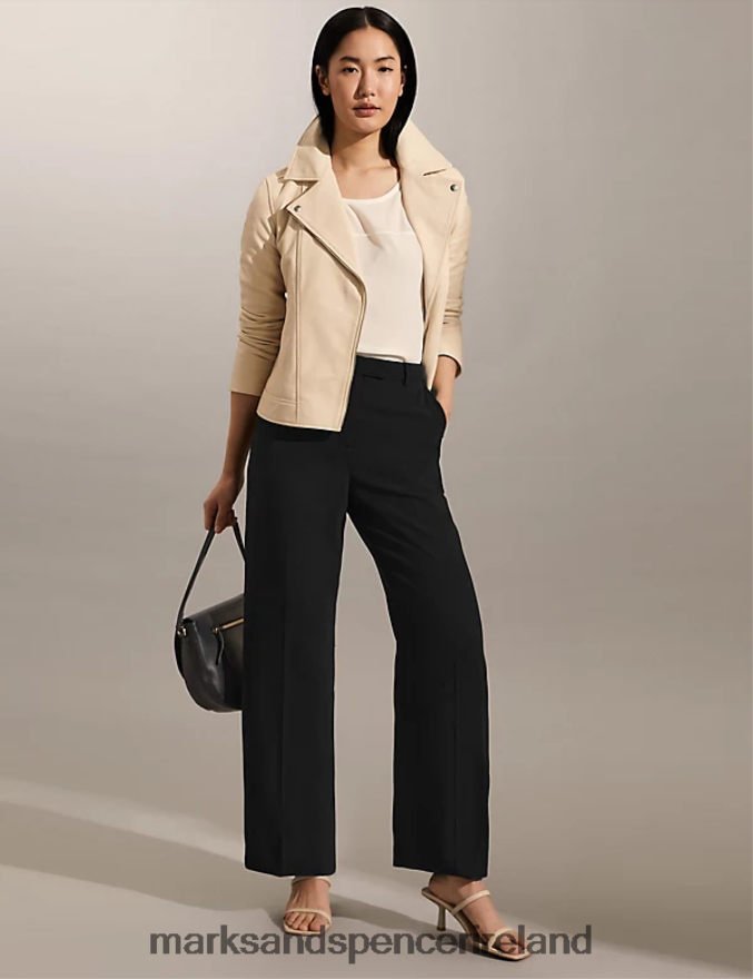 Marks & Spencer Women Crepe Wide Leg Trousers Black Clothing 2VJ8DF1966