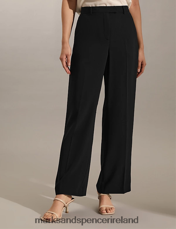 Marks & Spencer Women Crepe Wide Leg Trousers Black Clothing 2VJ8DF1966