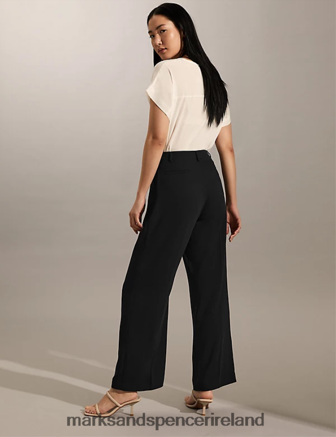 Marks & Spencer Women Crepe Wide Leg Trousers Black Clothing 2VJ8DF1966