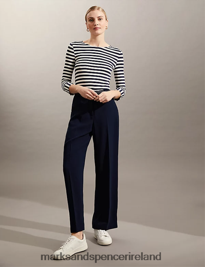 Marks & Spencer Women Crepe Wide Leg Trousers Navy Clothing 2VJ8DF1642