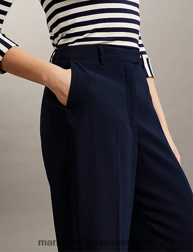 Marks & Spencer Women Crepe Wide Leg Trousers Navy Clothing 2VJ8DF1642