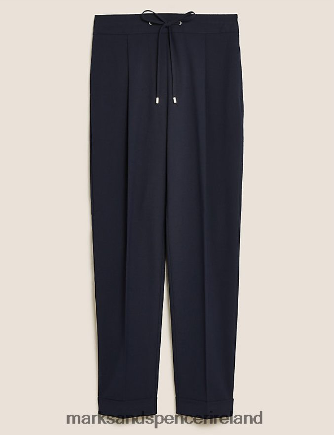 Marks & Spencer Women Drawstring Tapered Ankle Grazer Trousers Dark Navy Clothing 2VJ8DF1493
