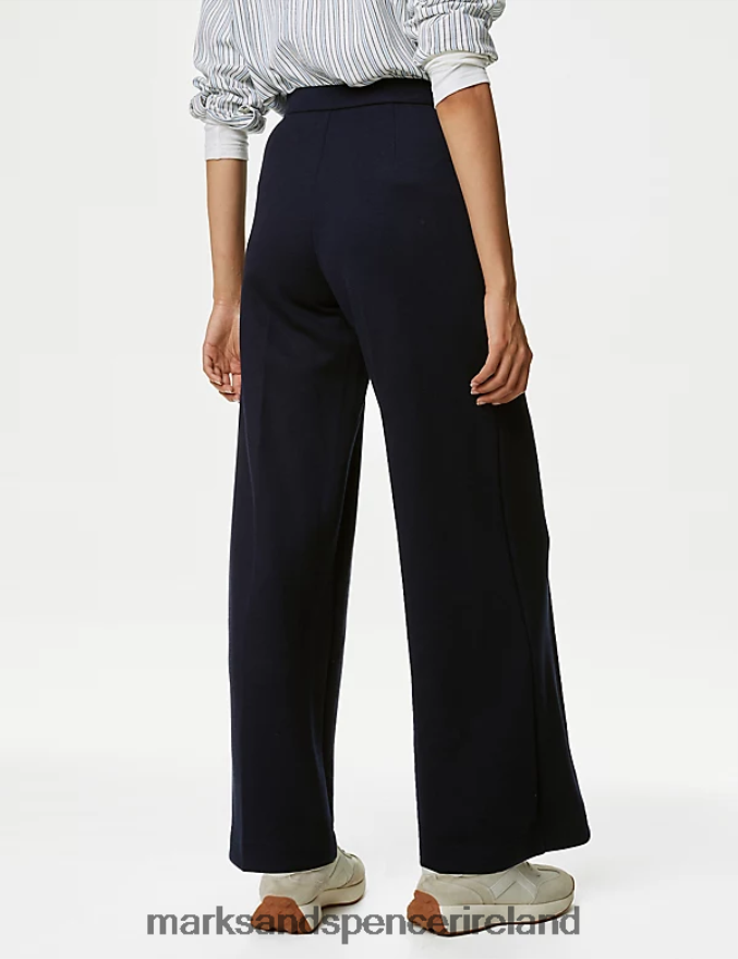 Marks & Spencer Women Jersey Elasticated Waist Wide Leg Trousers Dark Navy Clothing 2VJ8DF728