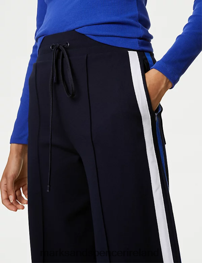 Marks & Spencer Women Jersey Side Stripe Wide Leg Trousers Midnight Navy Clothing 2VJ8DF1072