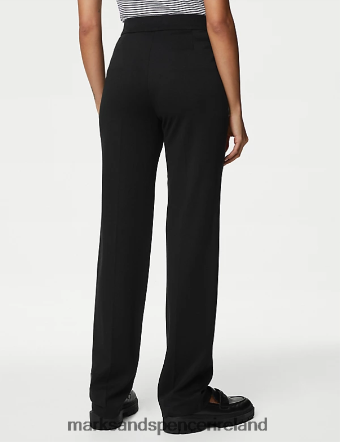 Marks & Spencer Women Jersey Straight Leg Trousers with Stretch Black Clothing 2VJ8DF2473
